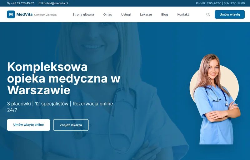 Medvita - Przychodnia Lekarska Łódź - strona zbudowana w technologii Svelte.js + Laravel CMS